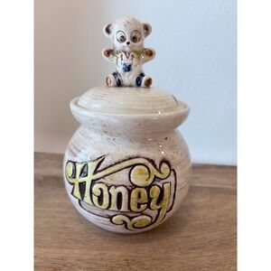 Vintage Treasure Craft Ceramic Honey Pot Bear Figurine Lid Made in‎ USA 6 inch
